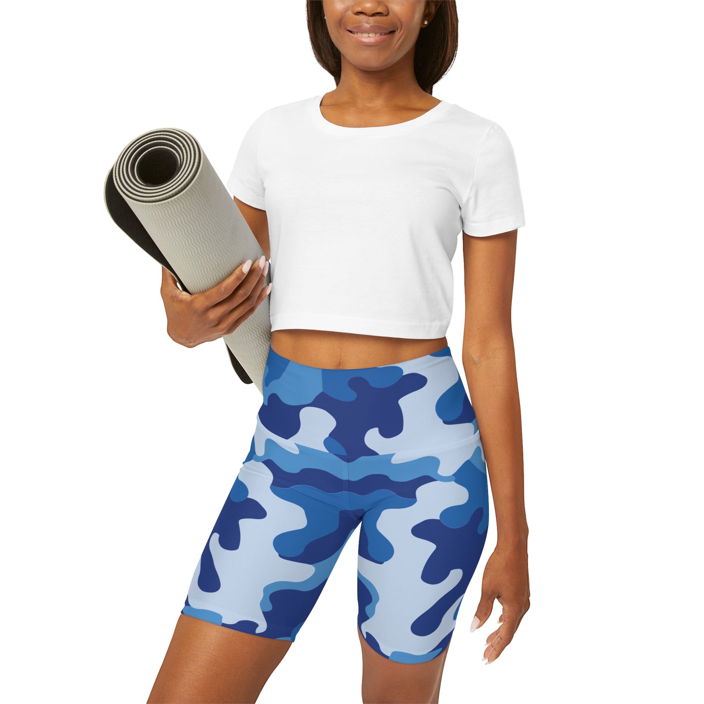 Blue Camo High Waisted Yoga Shorts