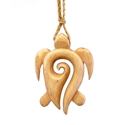 Hand-Carved Bone Honu Turtle Necklace – Māori Koru Spiral Pendant