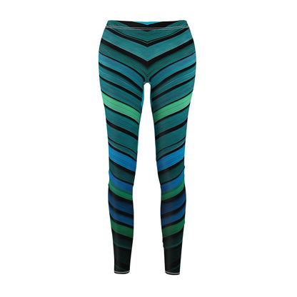 Leggings Blue Green Stripes Women's Casual Leggings