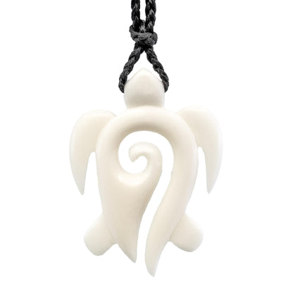 Hand-Carved Bone Honu Turtle Necklace – Māori Koru Spiral Pendant