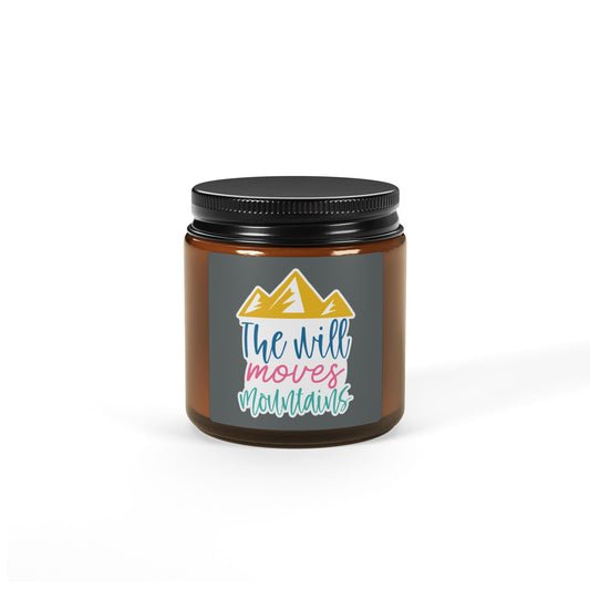 Inspiration Scented Soy Candle  "The will moves Mountains "  (Multi-Size, Amber Jar)