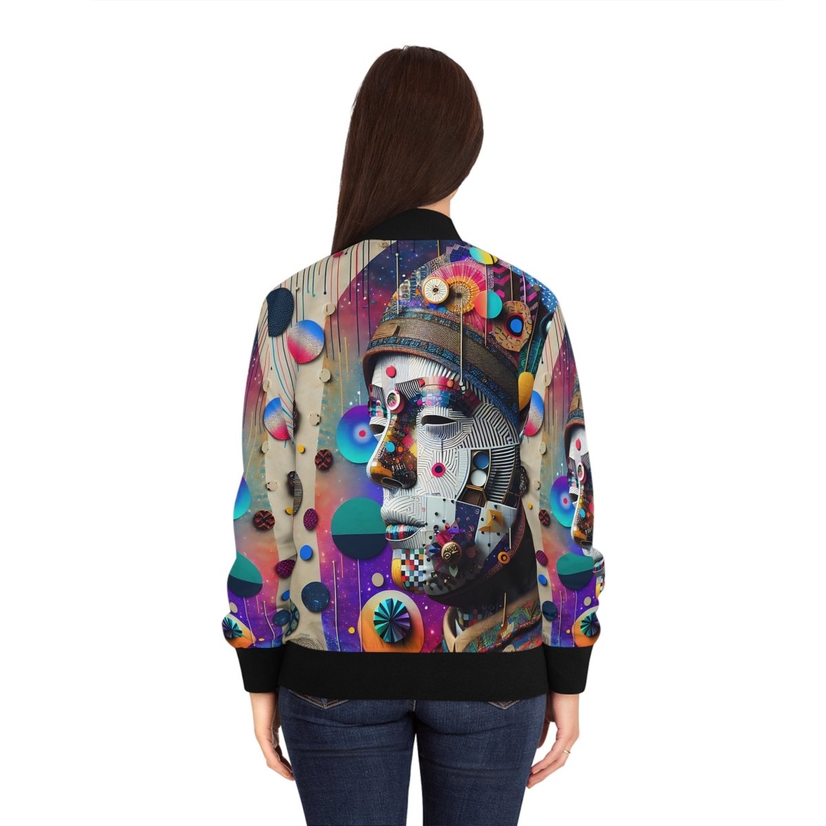 Abstract Face Women's Bomber Jacket - Earthbound Pacific