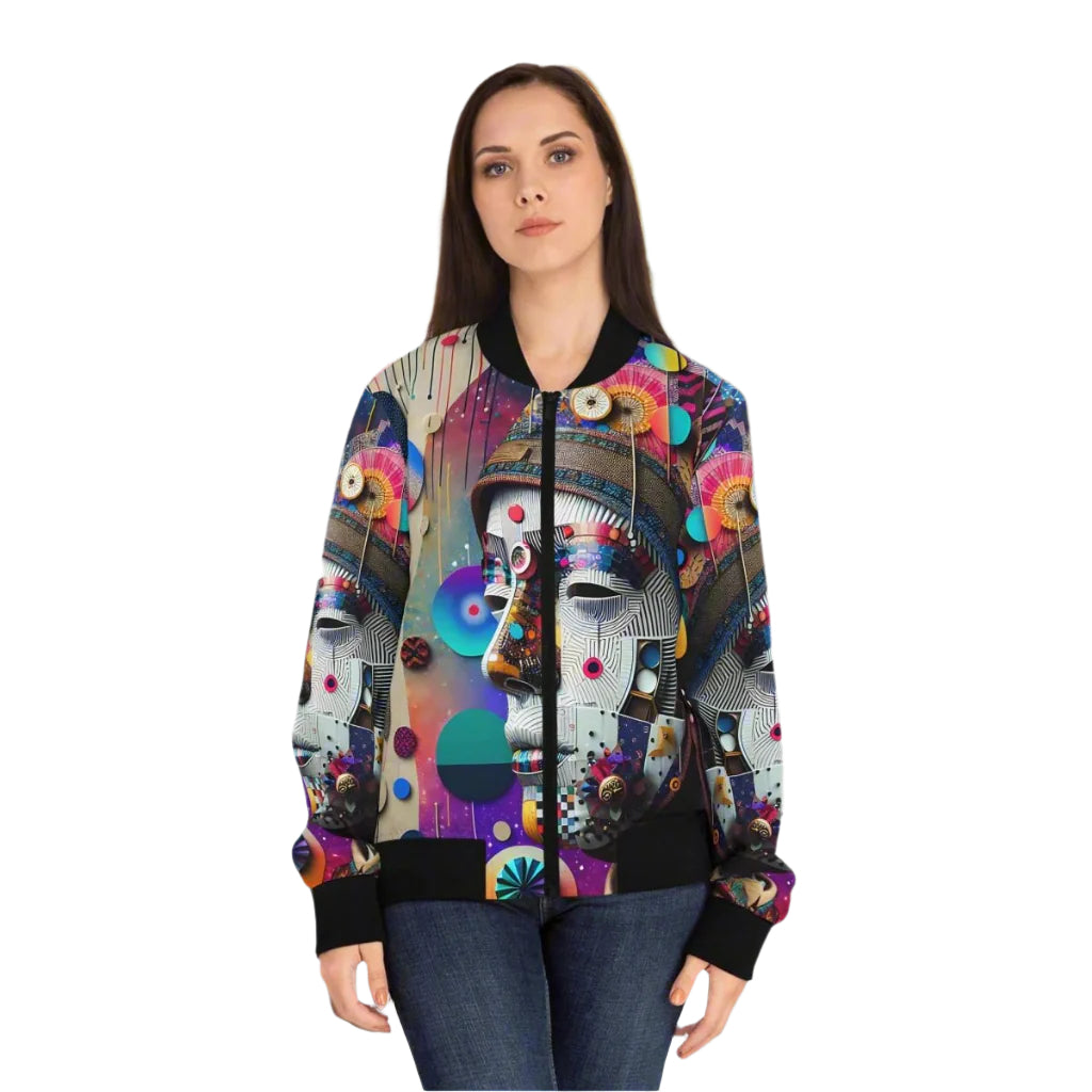 Abstract Face Women's Bomber Jacket - Earthbound Pacific