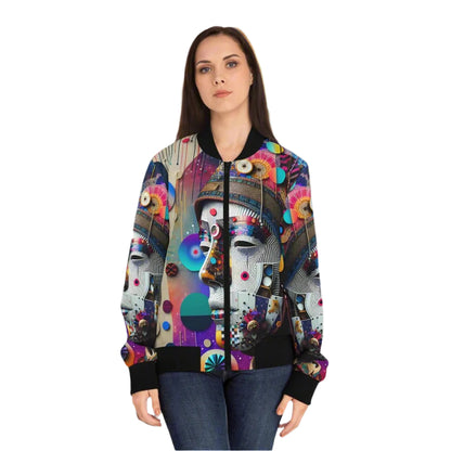 Abstract Face Women's Bomber Jacket - Earthbound Pacific