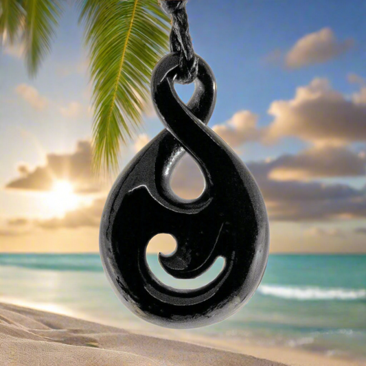 Australian Black Nephrite Jade Maori Inspired Infinity Loop with Spiral Necklace NZJAB3421b Earthbound Pacific