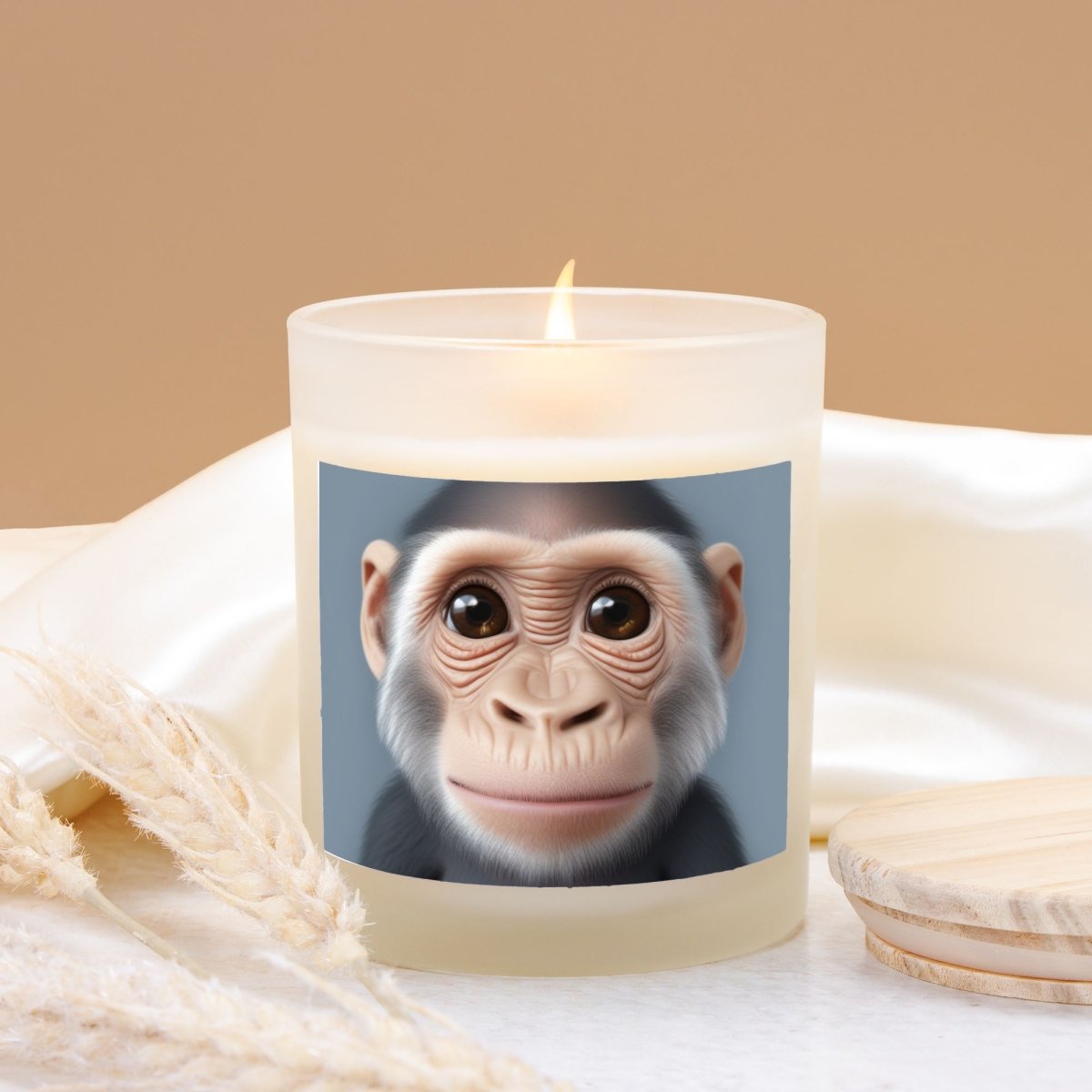 Baby Monkey Candle Frosted Glass (Hand Poured 11 oz) - Earthbound Pacific