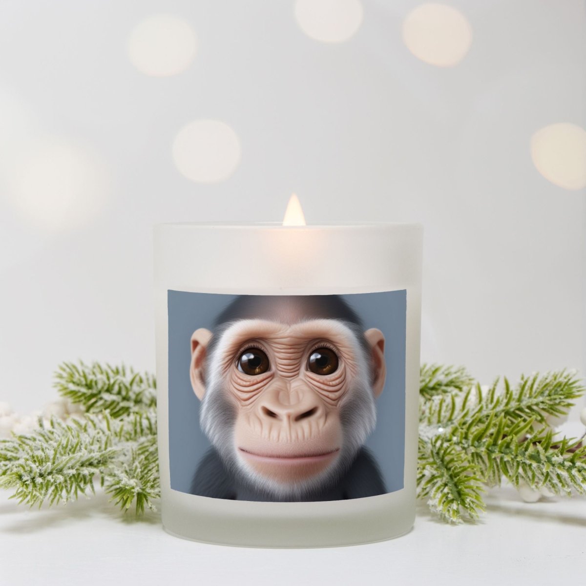 Baby Monkey Candle Frosted Glass (Hand Poured 11 oz) - Earthbound Pacific