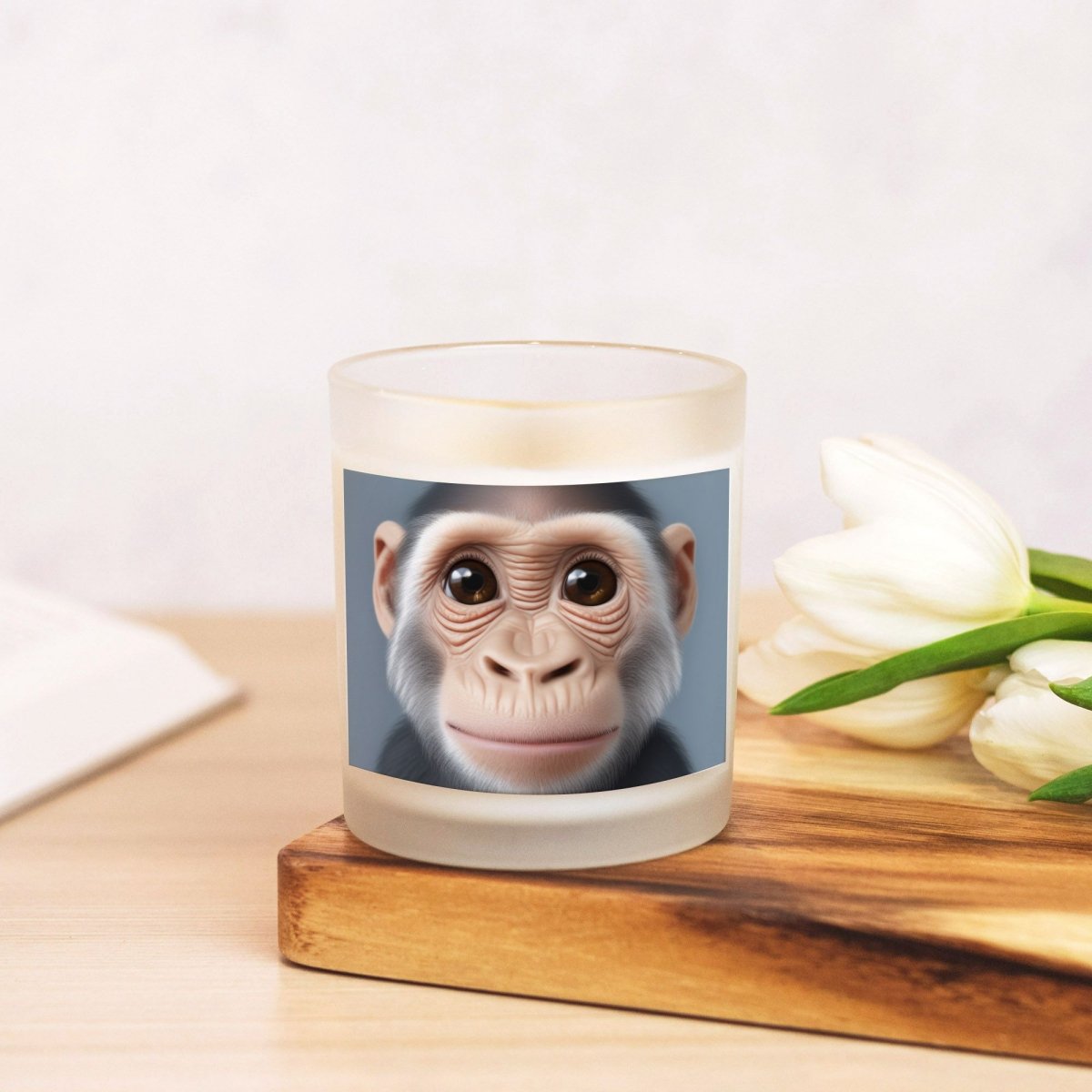 Baby Monkey Candle Frosted Glass (Hand Poured 11 oz) - Earthbound Pacific