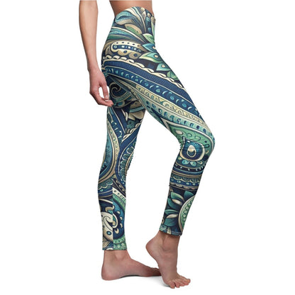 Blue and Green Paisley Leggings - Earthbound Pacific