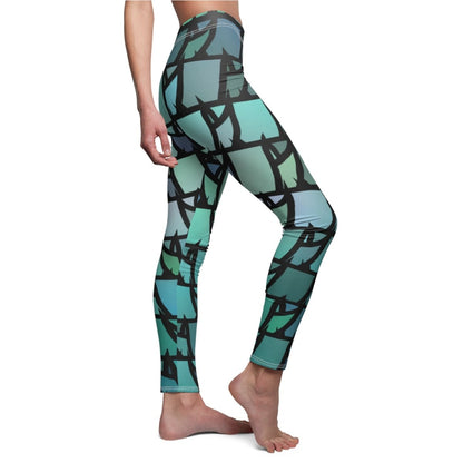 Blue Green Triangle Geometric design Leggings - Earthbound Pacific