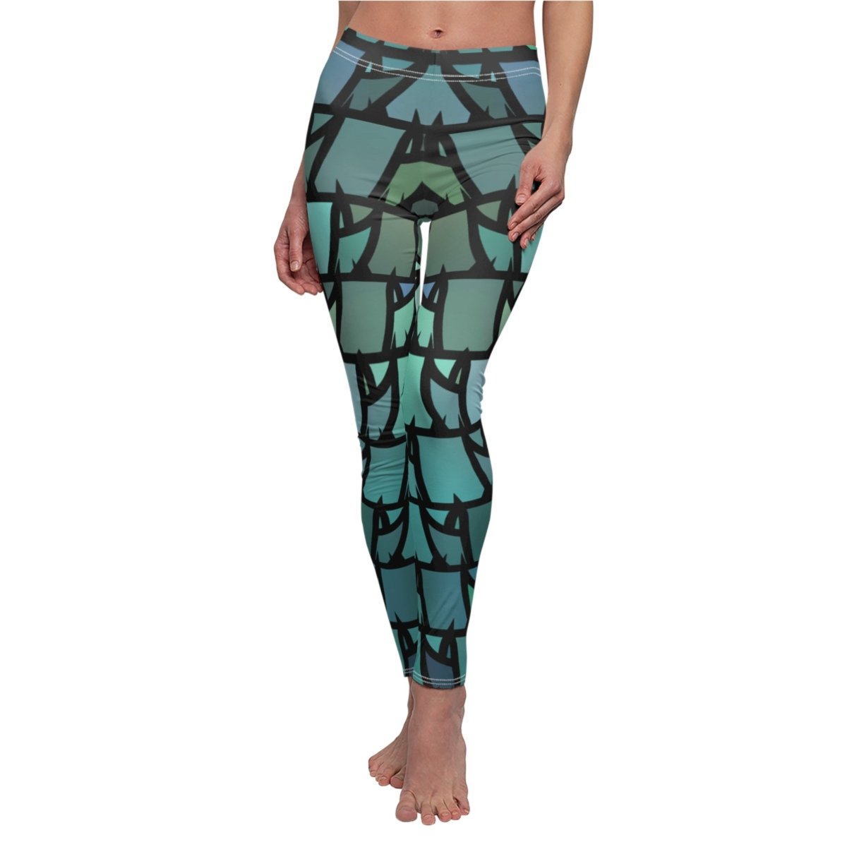 Blue Green Triangle Geometric design Leggings - Earthbound Pacific