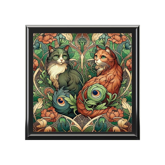 Cat Jewelry Box, Art Nouveau Floral Design. 64294721869282055580 Earthbound Pacific