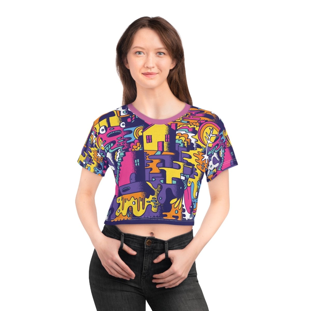 Colorful Abstract Doodle Crop Tee - Earthbound Pacific