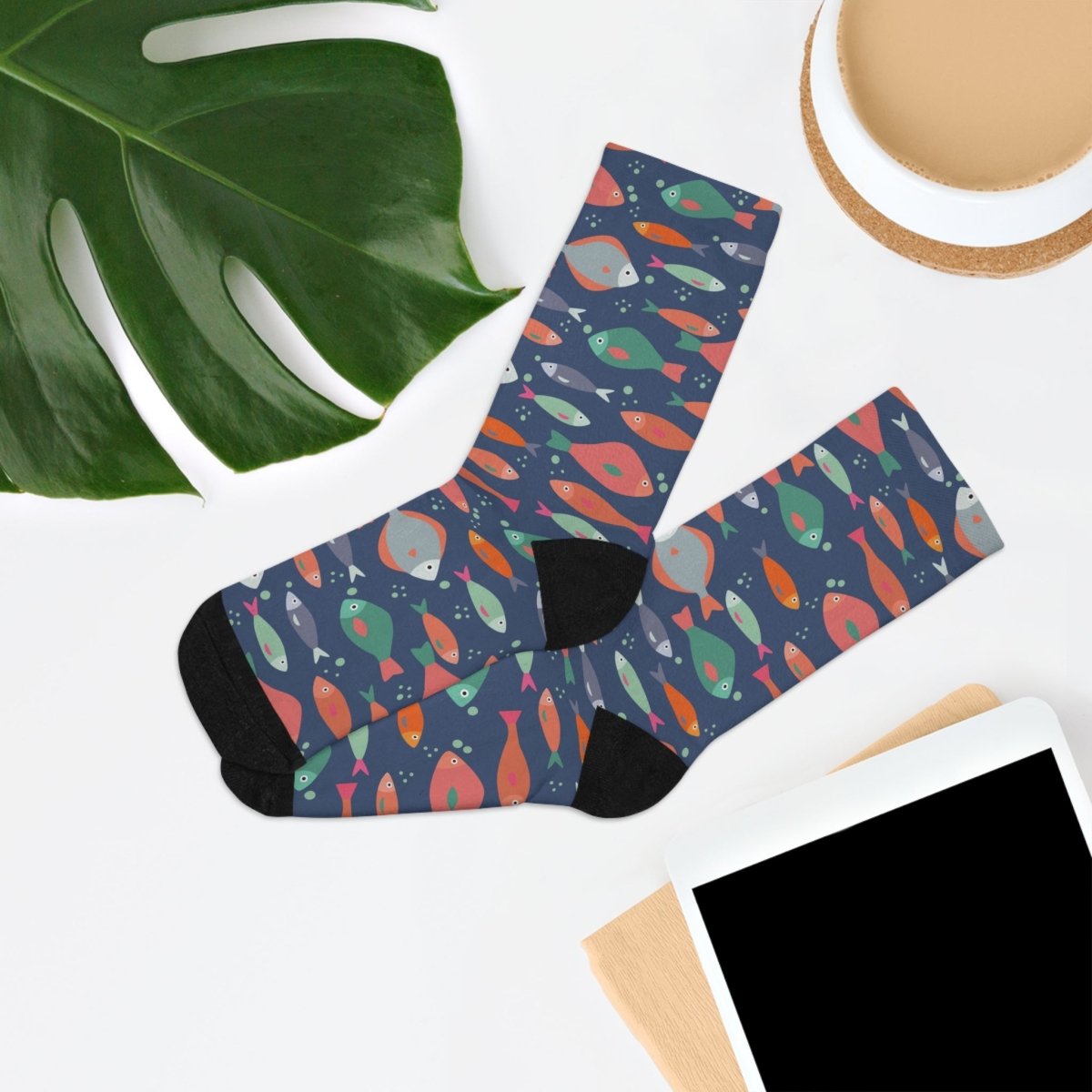 Colorful Fish Pattern Recycled Polyester Socks, Eco - Friendly Gift, Unique Fashion, Sustainable Style 27655405089693185180 Earthbound Pacific