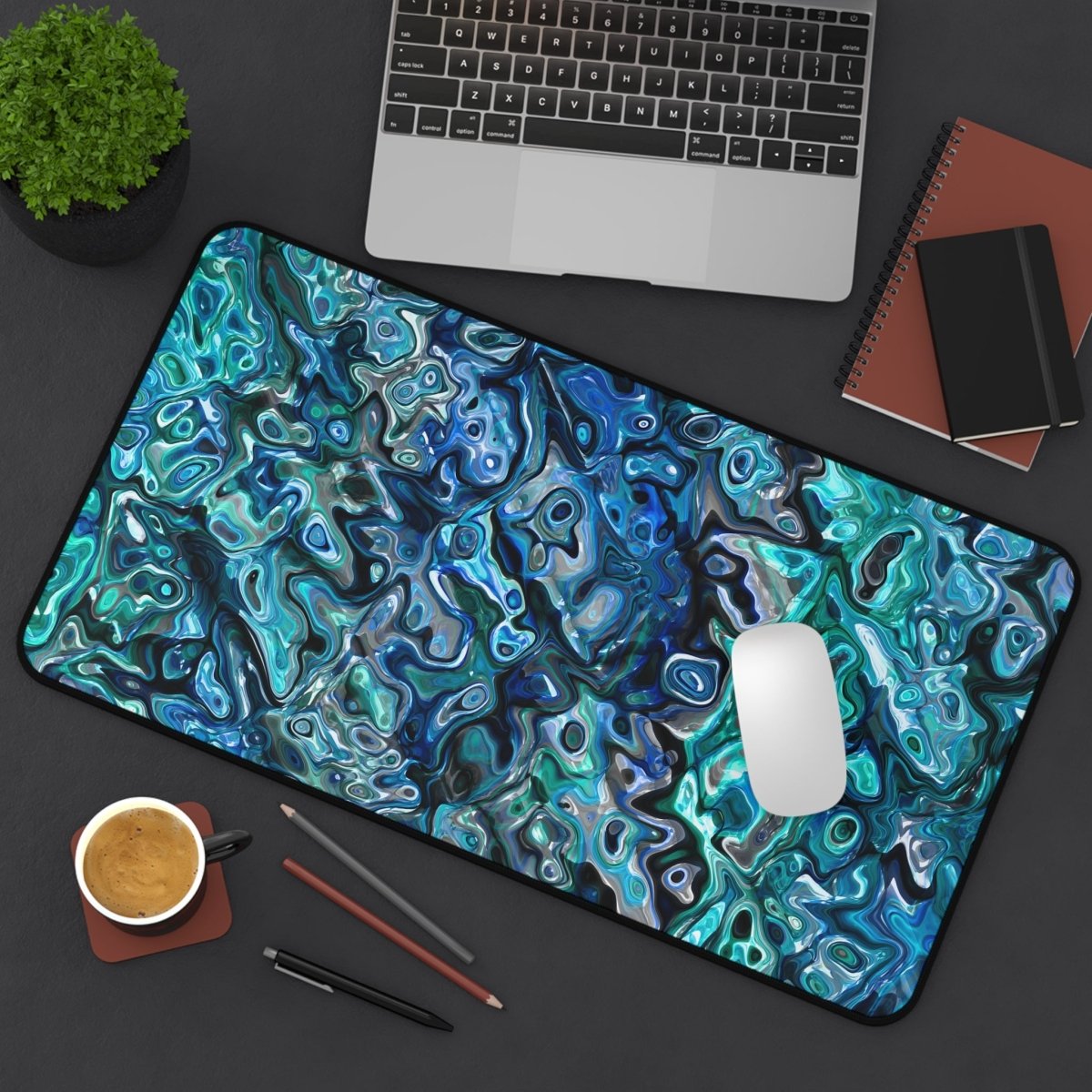 Desk Mat, New Zealand Paua Abalone Inspired Desk Pad, Mouse Pad, Office Decor, Desk Accessory, Work from Home, Gift for Coworker - Earthbound Pacific