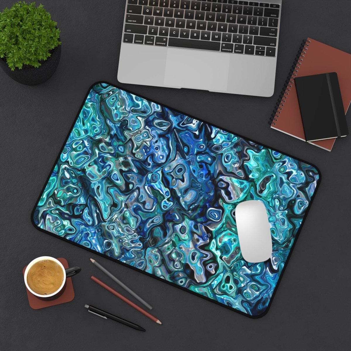 Desk Mat, New Zealand Paua Abalone Inspired Desk Pad, Mouse Pad, Office Decor, Desk Accessory, Work from Home, Gift for Coworker - Earthbound Pacific