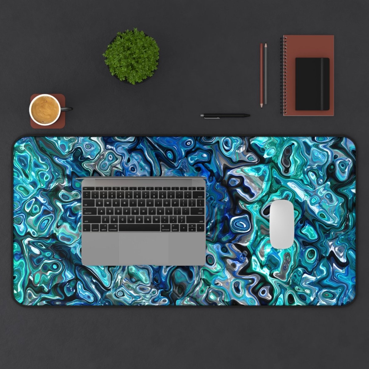 Desk Mat, New Zealand Paua Abalone Inspired Desk Pad, Mouse Pad, Office Decor, Desk Accessory, Work from Home, Gift for Coworker - Earthbound Pacific