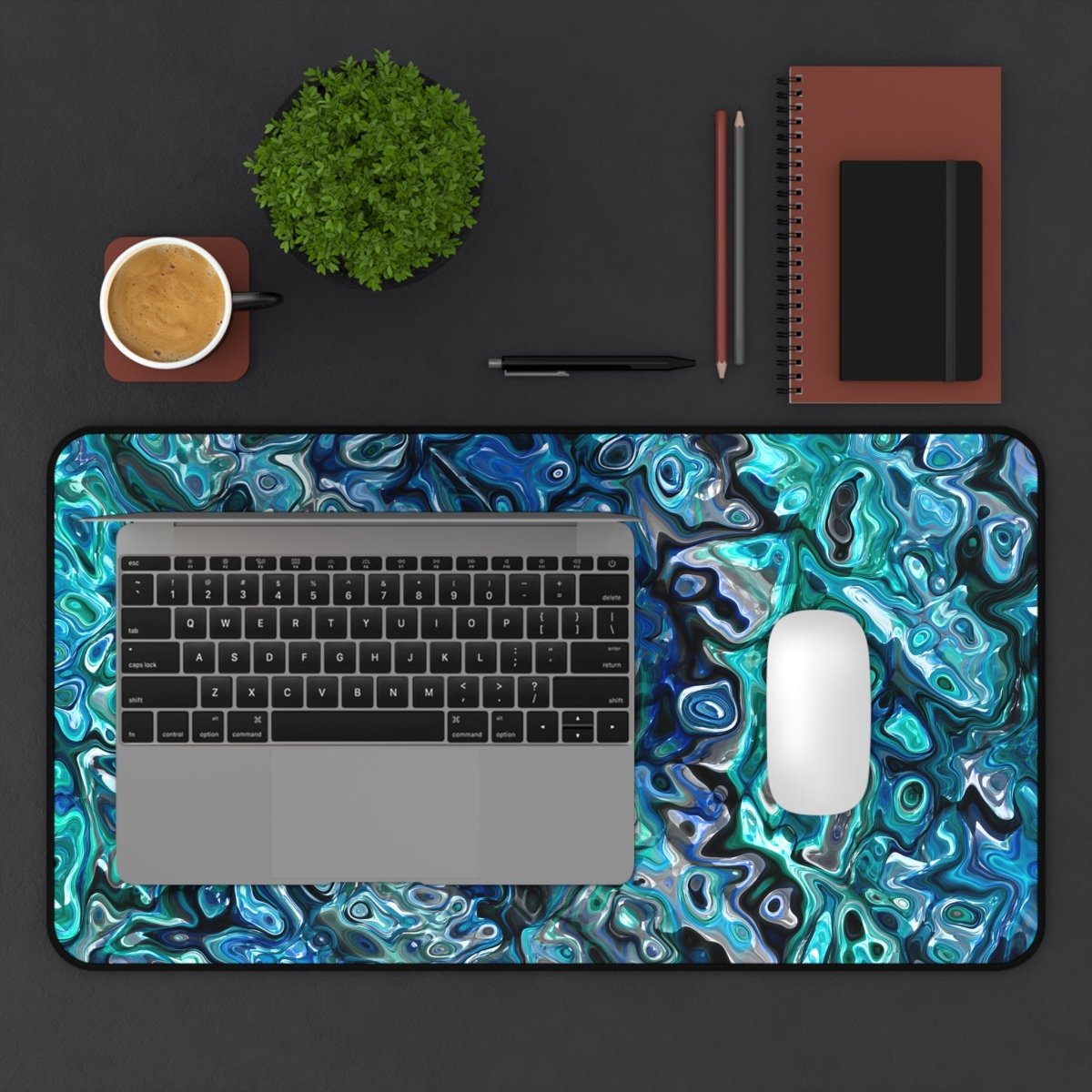 Desk Mat, New Zealand Paua Abalone Inspired Desk Pad, Mouse Pad, Office Decor, Desk Accessory, Work from Home, Gift for Coworker - Earthbound Pacific
