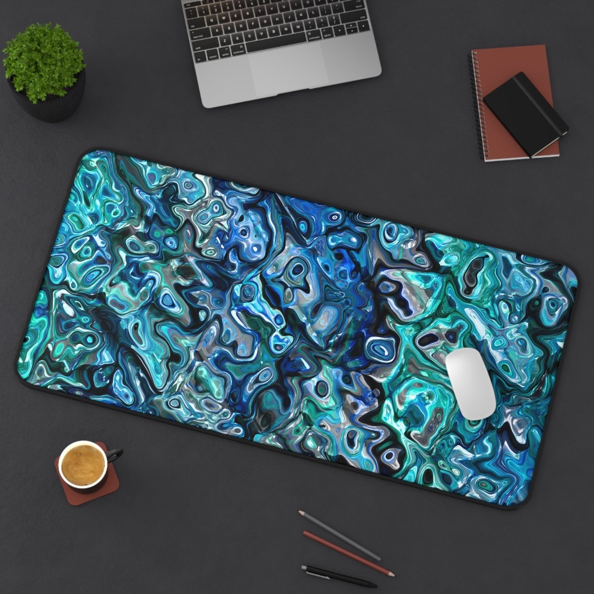 Desk Mat, New Zealand Paua Abalone Inspired Desk Pad, Mouse Pad, Office Decor, Desk Accessory, Work from Home, Gift for Coworker - Earthbound Pacific
