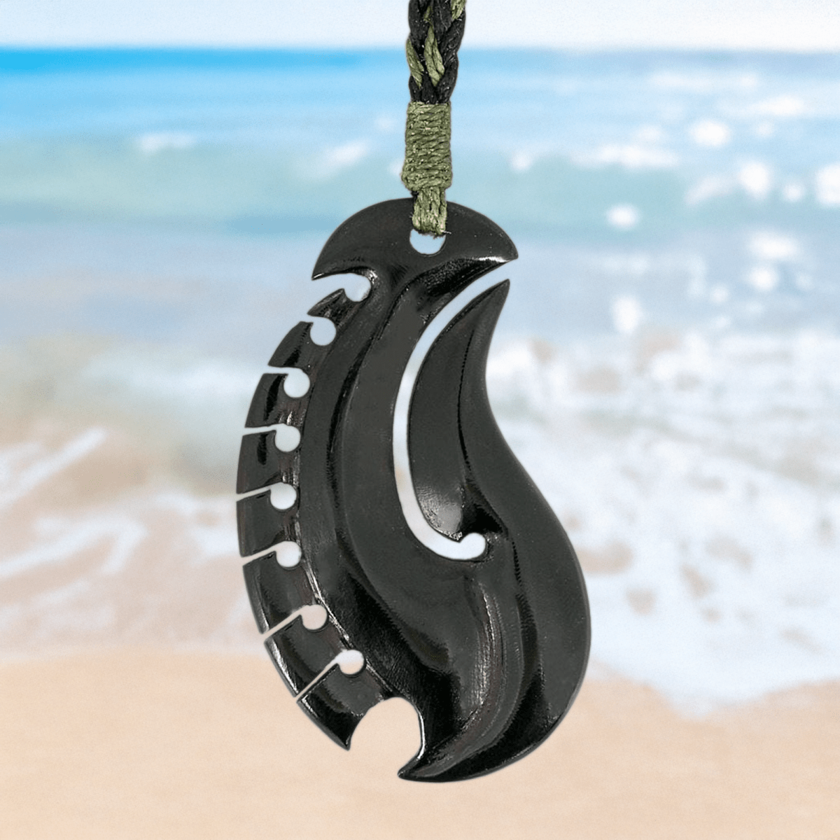 Black Horn Stylized Hawaiian Fish Hook Necklace SBHFH50 Earthbound Pacific