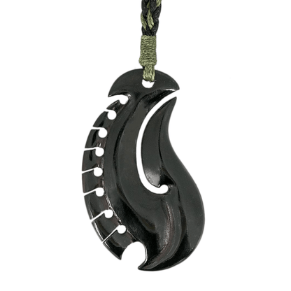 Black Horn Stylized Hawaiian Fish Hook Necklace SBHFH50 Earthbound Pacific