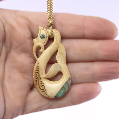 Exquisite Maori Inspired Fish Hook Necklace with Aged Bone & Scrimshaw Detail BMYAT50PB Earthbound Pacific