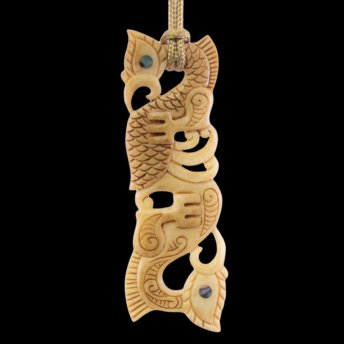 Hand Carved Aged Bone Maori Inspired Manaia Necklace BMY80X4AT Earthbound Pacific