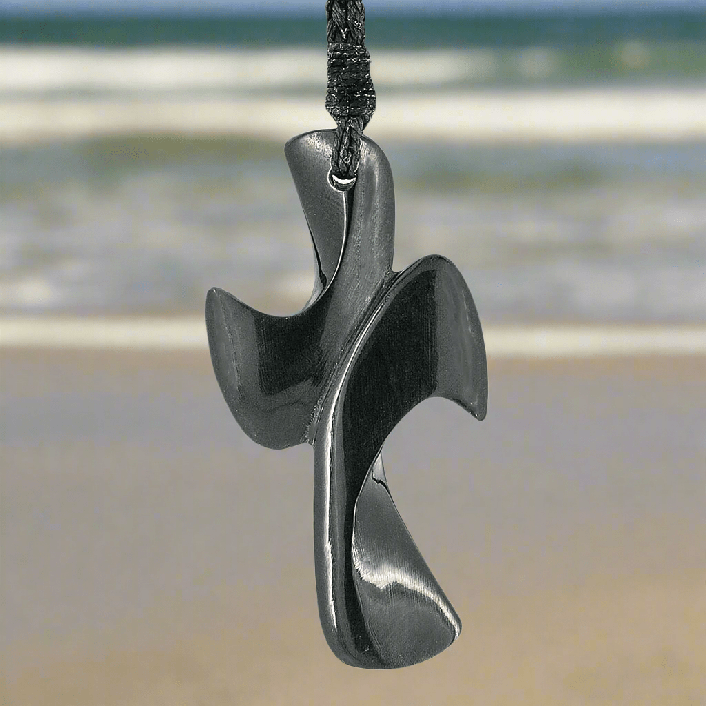 Hand Carved Black Horn Cross Necklace BHC5025m Earthbound Pacific