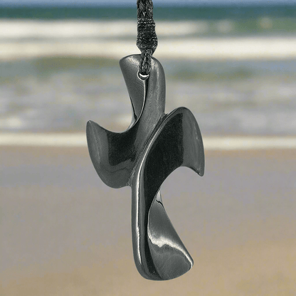 Hand Carved Black Horn Cross Necklace BHC5025m Earthbound Pacific