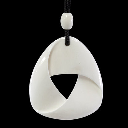 Hand Carved Bone Maori Inspired Mobius Strip Necklace MOB45w Earthbound Pacific