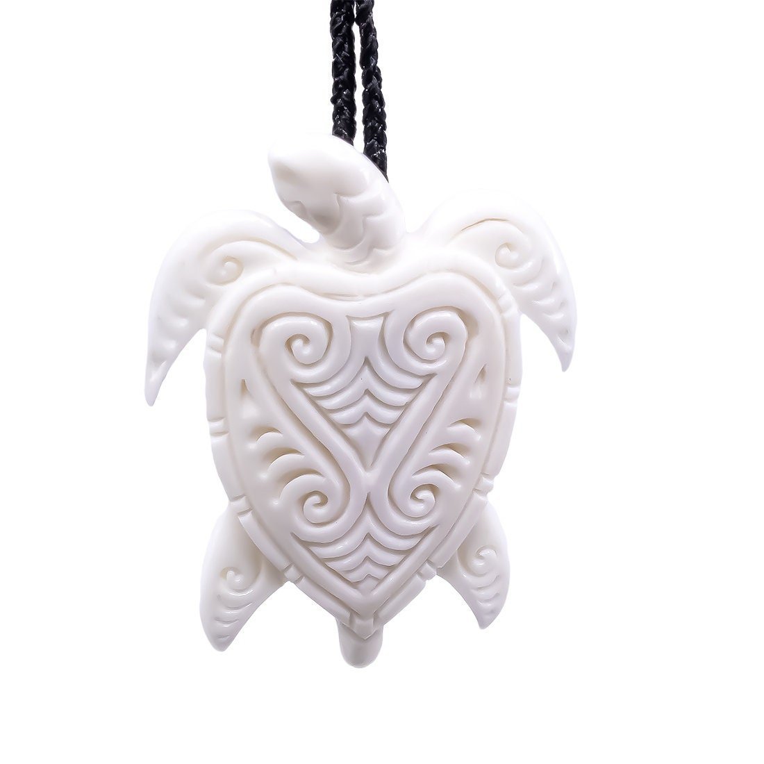 Hand Carved Bone Stylized Hawaiian Sea Turtle with Scrimshaw BTSB46 Earthbound Pacific