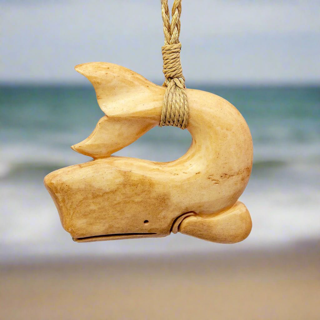 Hand Carved Bone Whale Design Necklace ABWP45N Earthbound Pacific