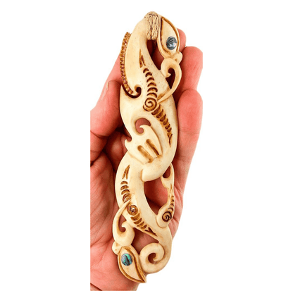 Hand Carved Maori Bone Manaia Necklace with Scrimshaw XXL 3XLM143n2 Earthbound Pacific