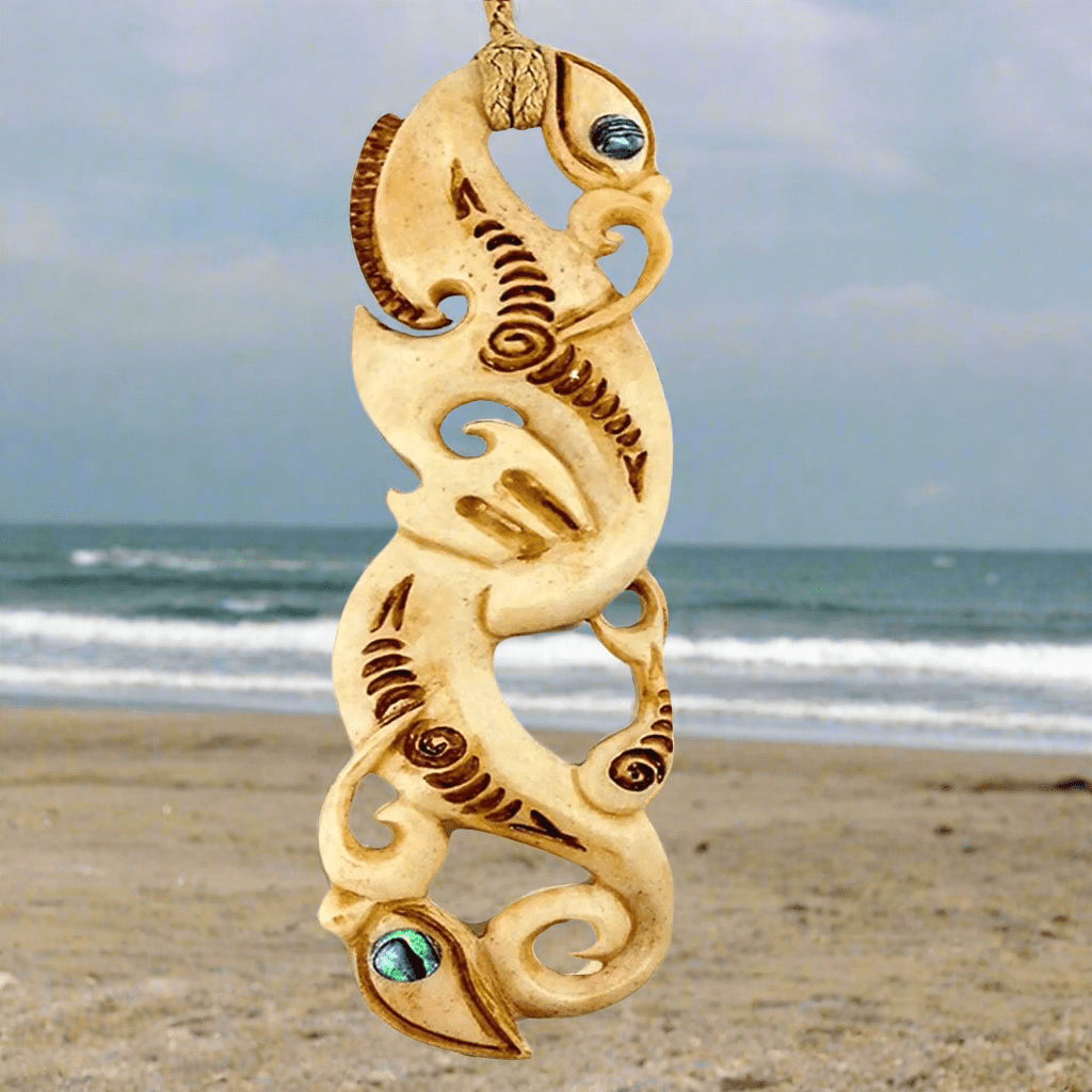 Hand Carved Maori Bone Manaia Necklace with Scrimshaw XXL 3XLM143n2 Earthbound Pacific