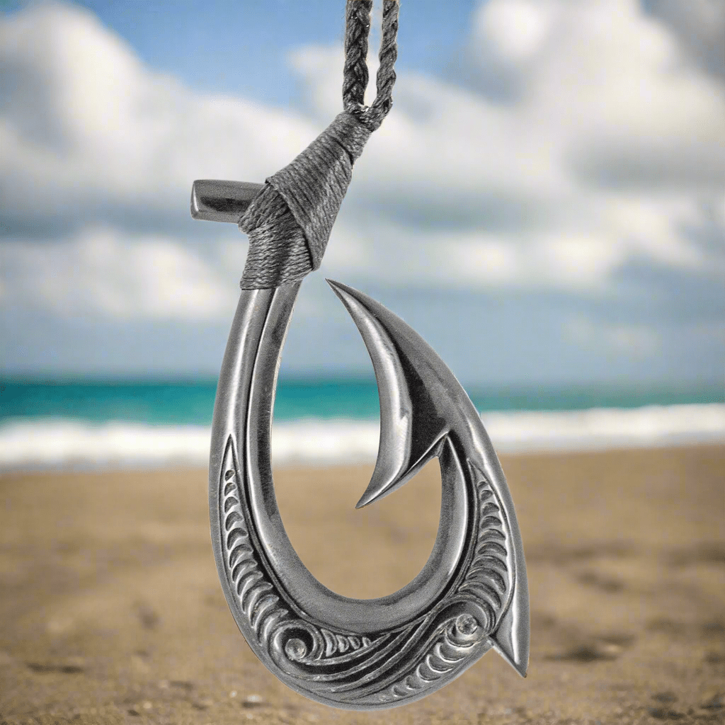 Earthbound PacificHand Carved Natural Black Horn Pacific Island Hawaiian Fish Hook Necklace - XXLFish hook NecklacesXXLFH9044hn
