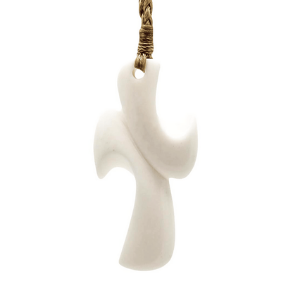 Hand Carved Solid Bone Cross Necklace BCN50NT Earthbound Pacific