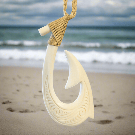Hawaiian Fish Hook Necklace Hand Carved Bone Mega Sized