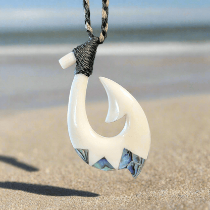 Hawaiian Fish Hook Necklace with Paua Inlay and Adjustable Cord FHP60B Earthbound Pacific