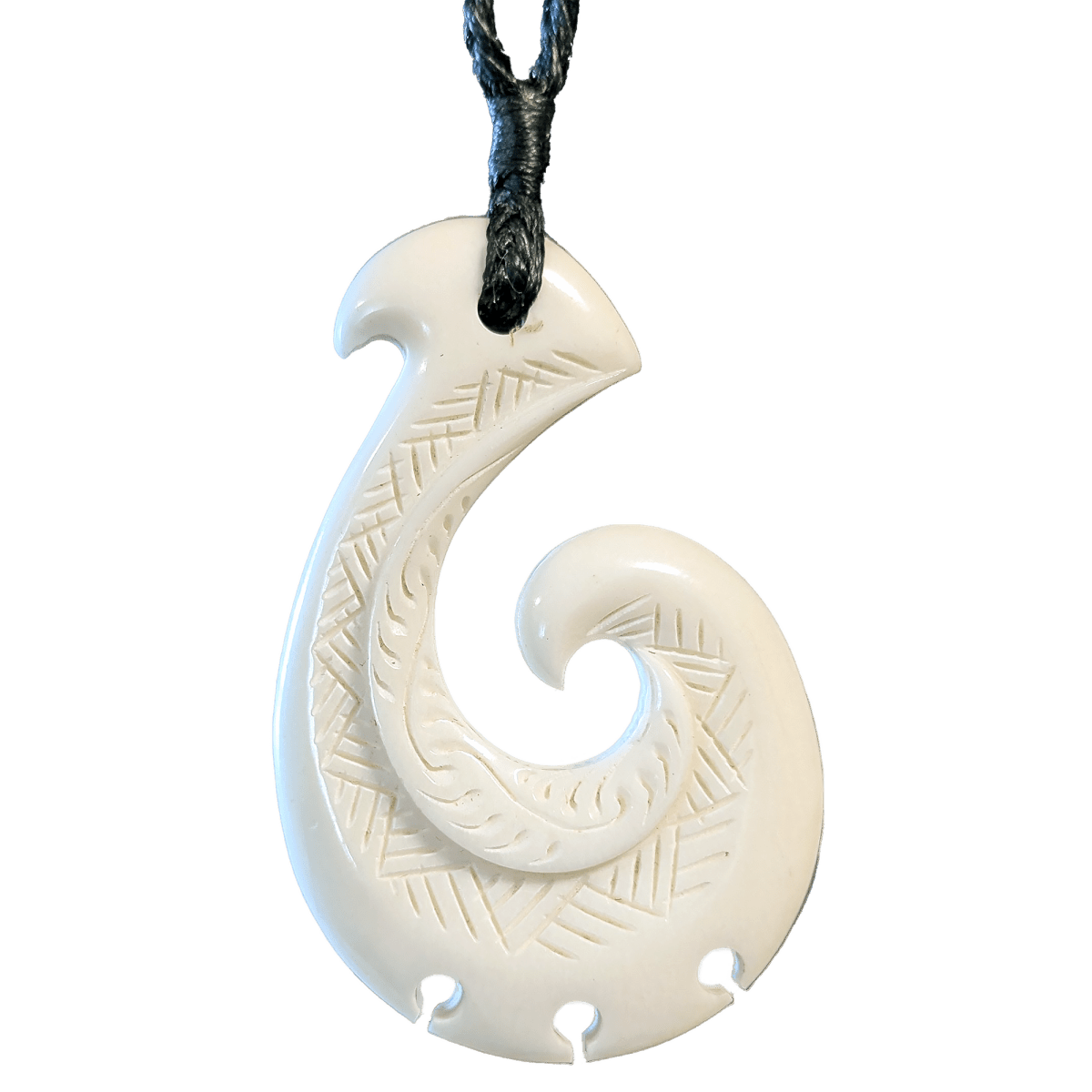 Maori Bone Fish Hook Scrimshaw Necklace (Large Size) Wfhks5535 Earthbound Pacific