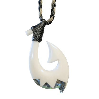 Maori Hei Matau Hook Necklace with Paua Shell Accents FHP45B Earthbound Pacific