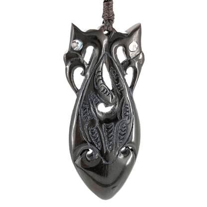 Maori Inspired Black Horn Manaia Necklace with Scrimshaw BHM5833b Earthbound Pacific