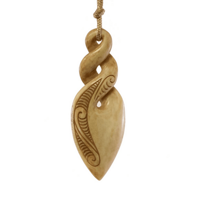 Maori Carved Bone Love and Friendship Double Infinity Twist Necklace YABPT75B Earthbound Pacific