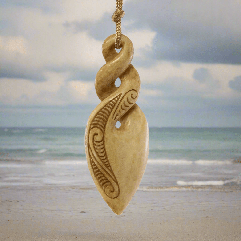 Maori Carved Bone Love and Friendship Double Infinity Twist Necklace YABPT75B Earthbound Pacific