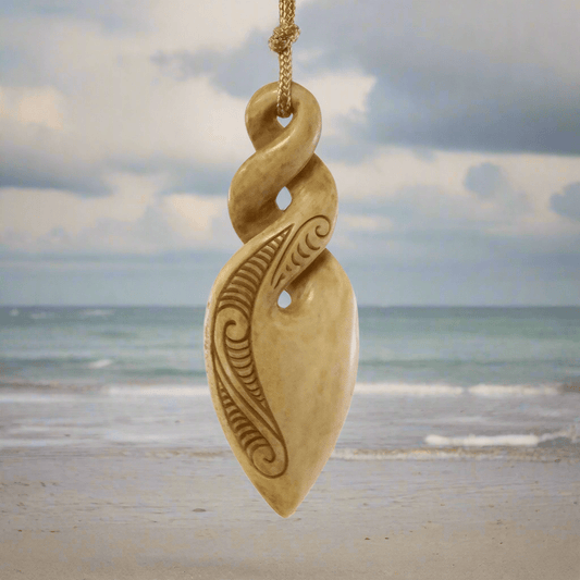 Maori Carved Bone Love and Friendship Double Infinity Twist Necklace YABPT75B Earthbound Pacific