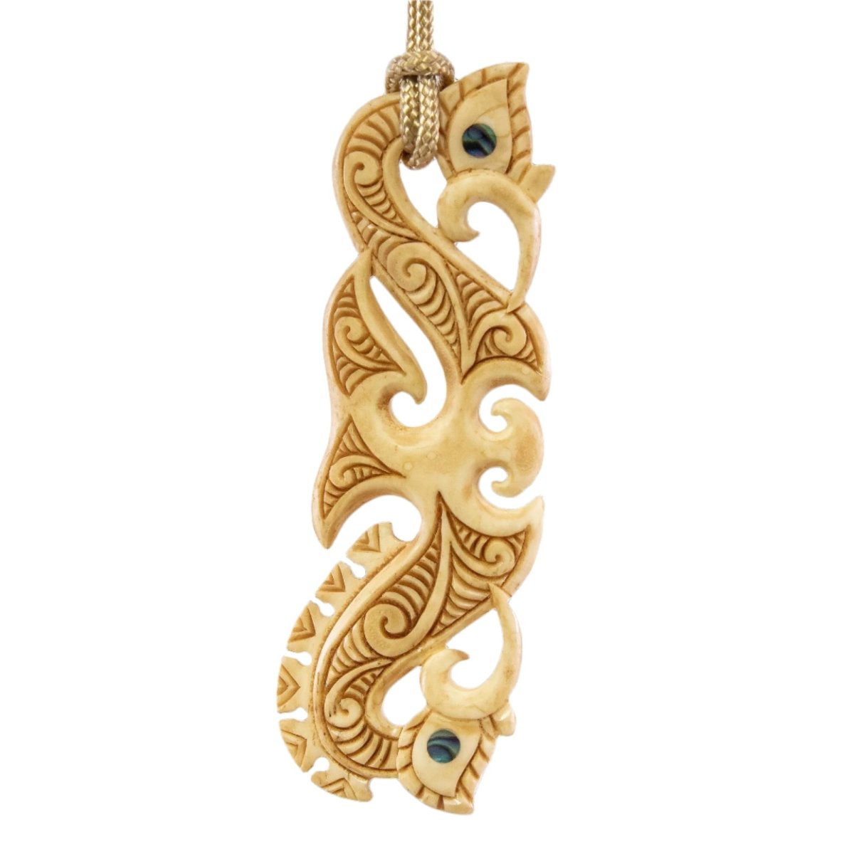 Māori Inspired Manaia Hand Carved Bone Necklace BMY80X3AT Earthbound Pacific