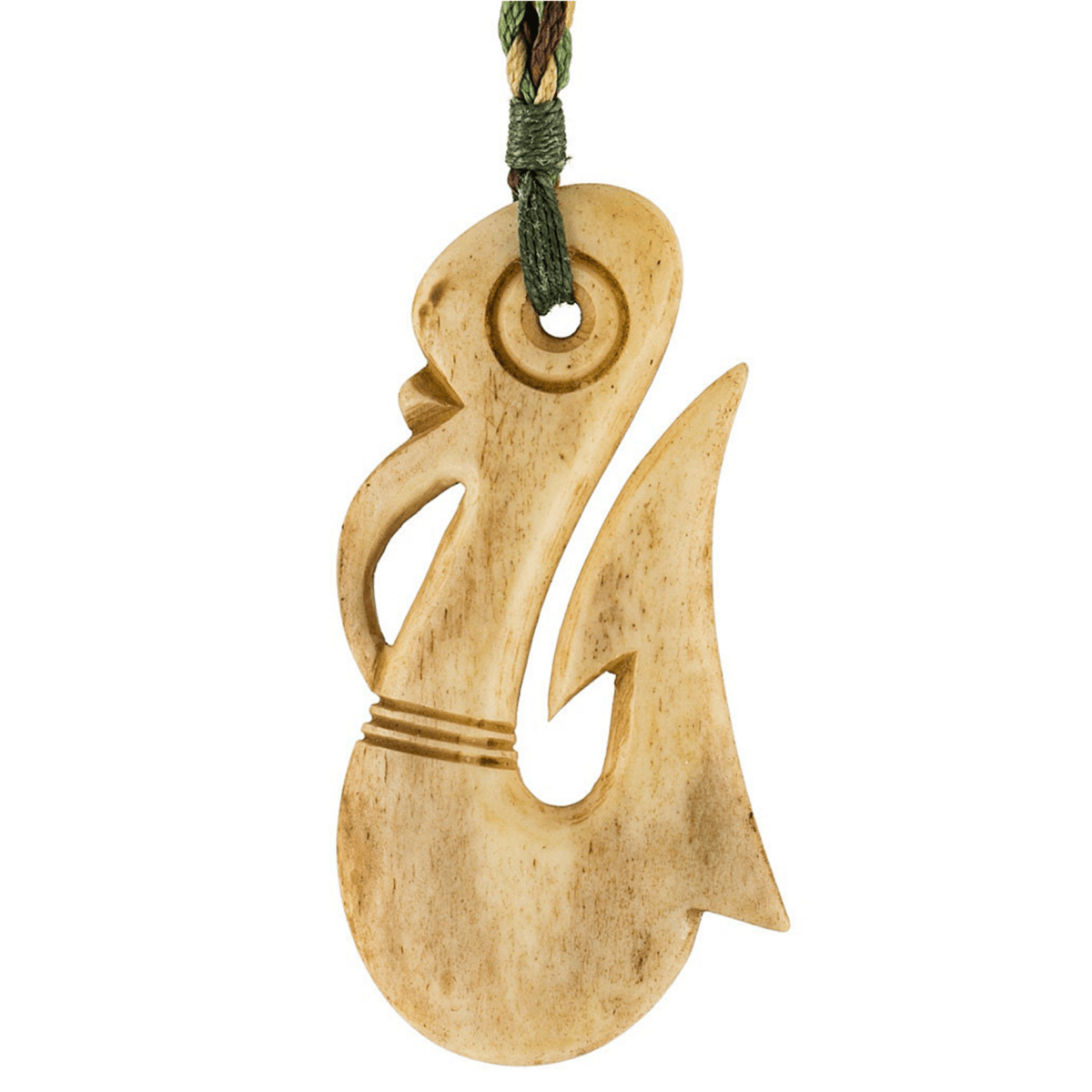 Maori Inspired Stylized Manaia Aged Bone Fish Hook Necklace ABMFH65 Earthbound Pacific