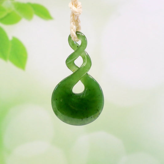 New Zealand Maori Inspired Nephrite Jade Stylized Double Twist Pikorua Necklace JDT062432 Earthbound Pacific