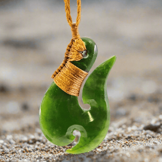 Hawaiian Maori Nephrite Jade Fish Hook Necklace QJFH50X2b Earthbound Pacific