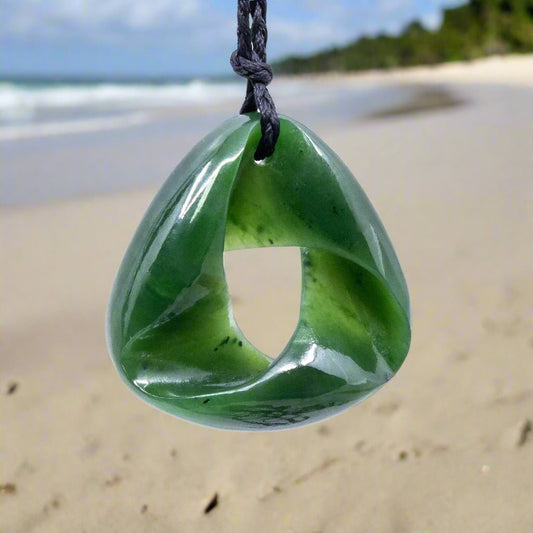 Trillium Mobius Triangle Infinity Necklace – Large 40mm Hand - Carved Nephrite Jade Pendant EGMT40 Earthbound Pacific