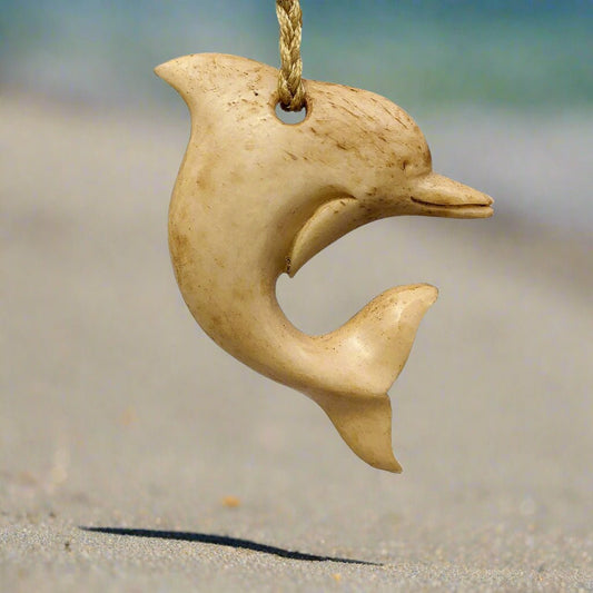 Unique Dolphin Necklace, Hand Carved Bone, Ocean Inspired Jewelry, Tribal Pendant, Boho Necklace ABDOLS35 Earthbound Pacific